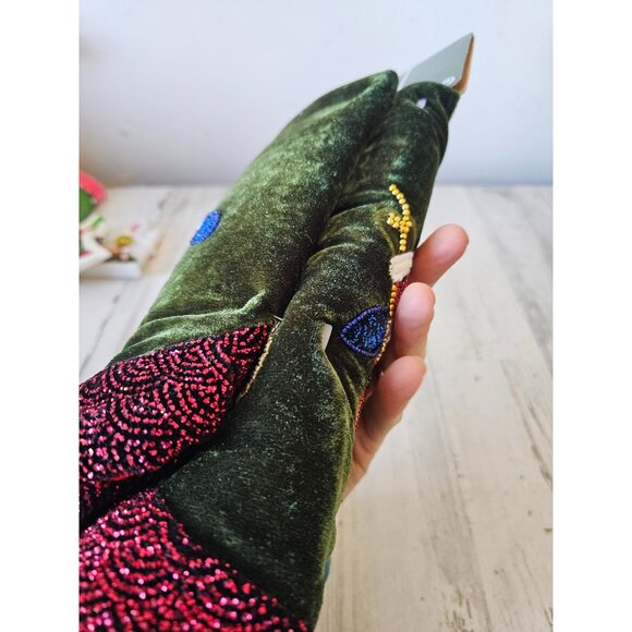 Santa's best mini tree skirt beaded lights red green velvet unique well made new - Picture 7 of 8